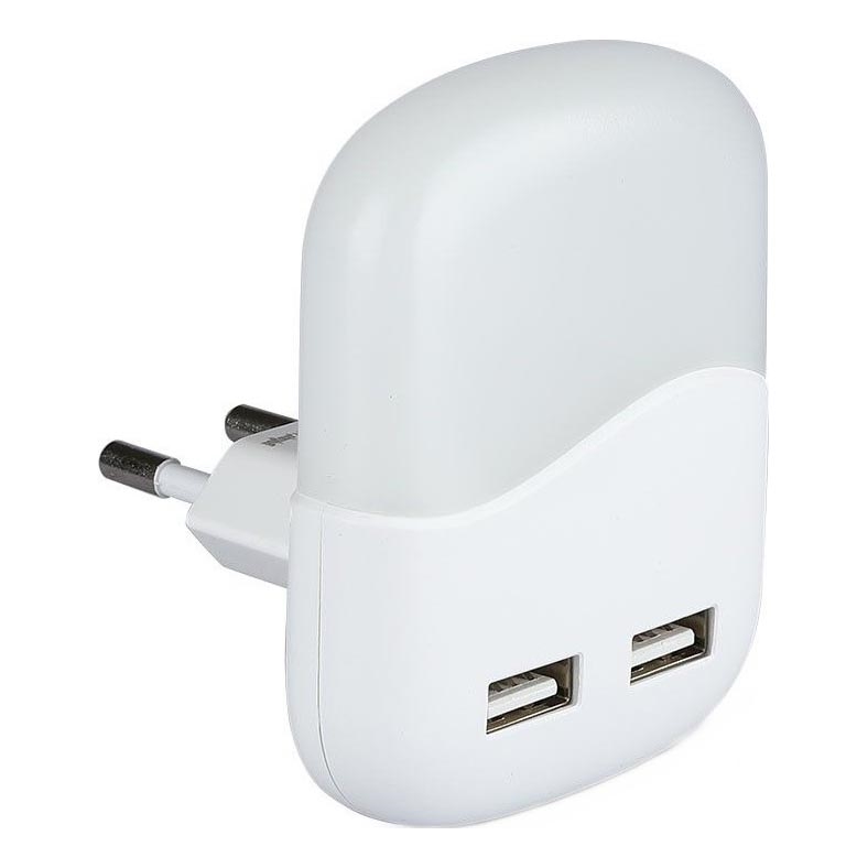 LED Noćno svjetlo za utičnicu sa senzorom za dan/noć 2xUSB LED/0,45W/230V 4000K