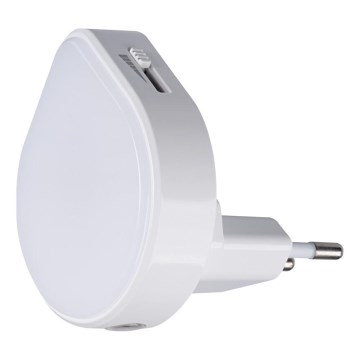 LED orijentacijska svjetiljka s mogućnošću prigušivanja i senzorom sumraka za utičnicu ULOV LED/0,5W/230V bijela