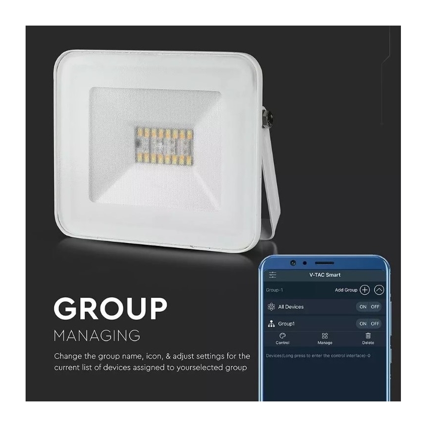 LED Pametni prigušivi RGB reflektor LED/20W/230V IP65 bijela