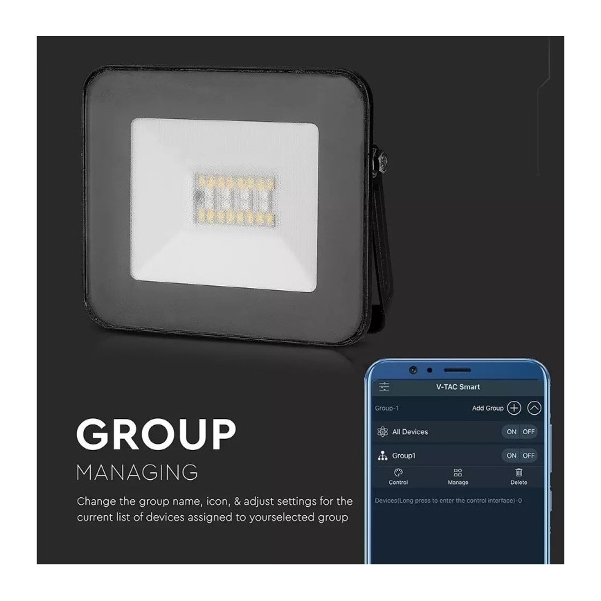 LED Pametni prigušivi RGB reflektor LED/20W/230V IP65 crna