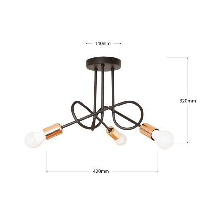 LED plafonska svjetiljka OXFORD 3xE27/15W/230V crna