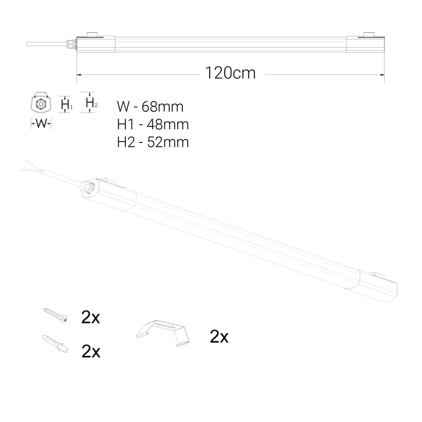 LED Podelementna svjetiljka LED/60W/230V 6000K 120 cm IP65 crna