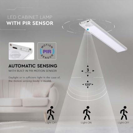 LED Podelementna svjetiljka sa senzorom LED/2,5W/5V 4000K 3000 mAh