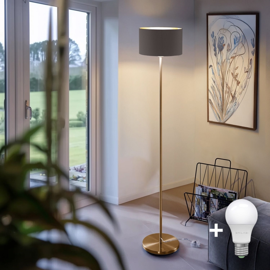 LED podna lampa TUNJA 1xE27/20W/230V Ø 30 cm zlatna/taupe