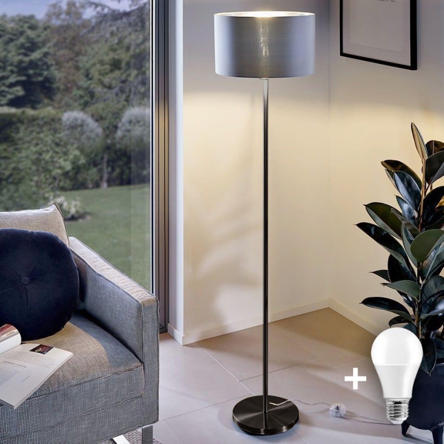 LED podna lampa TUNJA 1xE27/20W/230V Ø 38 cm crna/siva