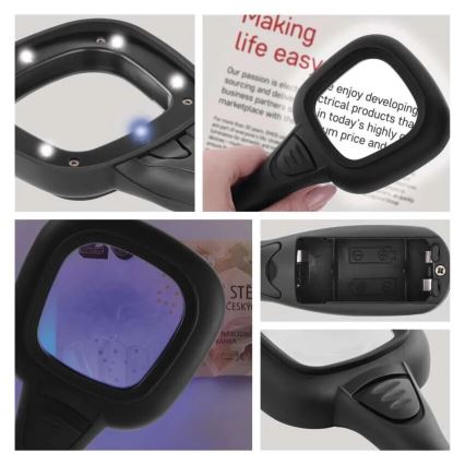 LED Povećalo 2,5xZOOM s pozadinskim osvjetljenjem i UV svjetlom LED/UV/2xAAA
