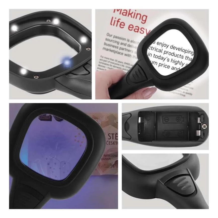 LED Povećalo 2,5xZOOM s pozadinskim osvjetljenjem i UV svjetlom LED/UV/2xAAA