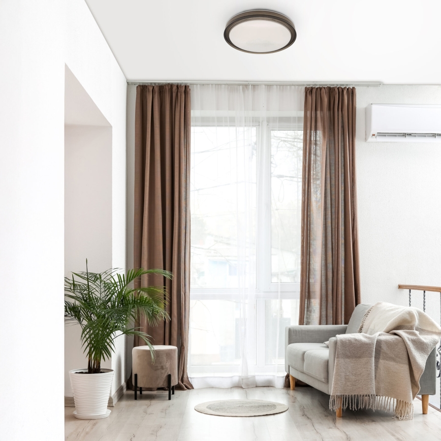 LED Prigušiva stropna svjetiljka za kupaonicu HALINA LED/48W/230V 3000-6000K pr. 38 cm IP44 crna + daljinski upravljač