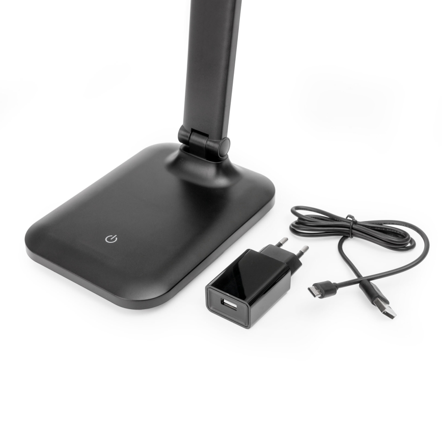LED Prigušiva stolna lampa na dodir s bežičnim punjenjem i USB portom REMUS LED/5W/230V crna