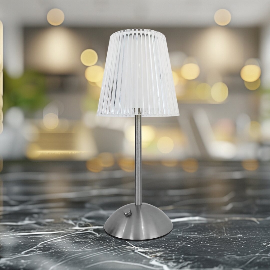 LED Prigušiva punjiva stolna lampa na dodir ELBA LED/1,6W/800 mAh mat krom/prozirna