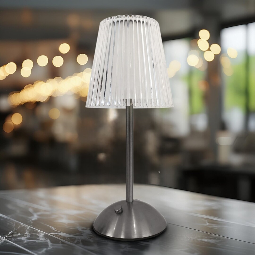 LED Prigušiva punjiva stolna lampa na dodir ELBA LED/1,6W/800 mAh mat krom/prozirna