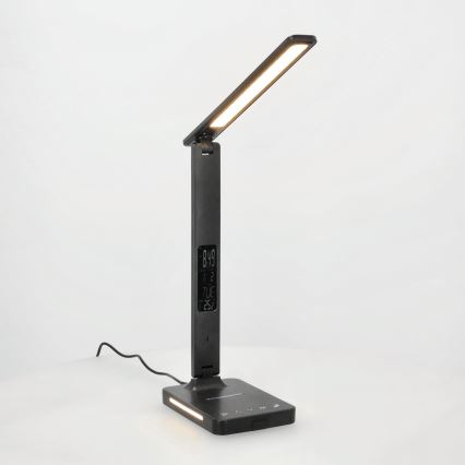LED Prigušiva stolna lampa s QI bežičnim punjenjem, zaslonom i USB portom LED/7W/230V 3000-6000K crna
