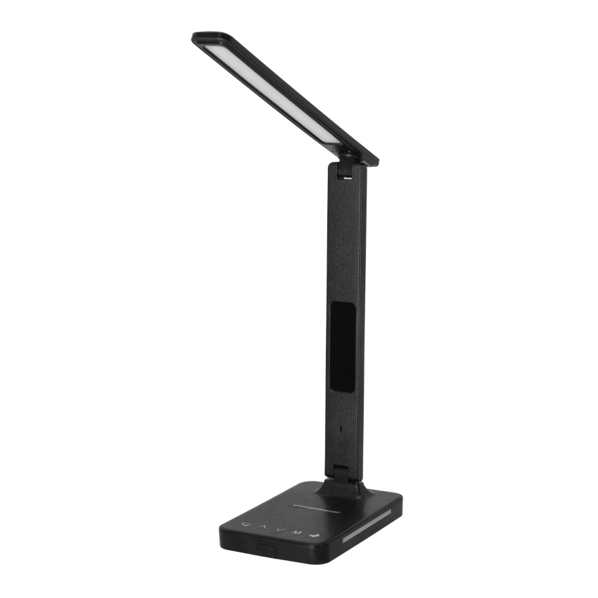 LED Prigušiva stolna lampa s QI bežičnim punjenjem, zaslonom i USB portom LED/7W/230V 3000-6000K crna