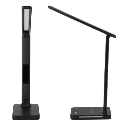 LED Prigušiva stolna lampa s QI bežičnim punjenjem, zaslonom i USB portom LED/7W/230V 3000-6000K crna