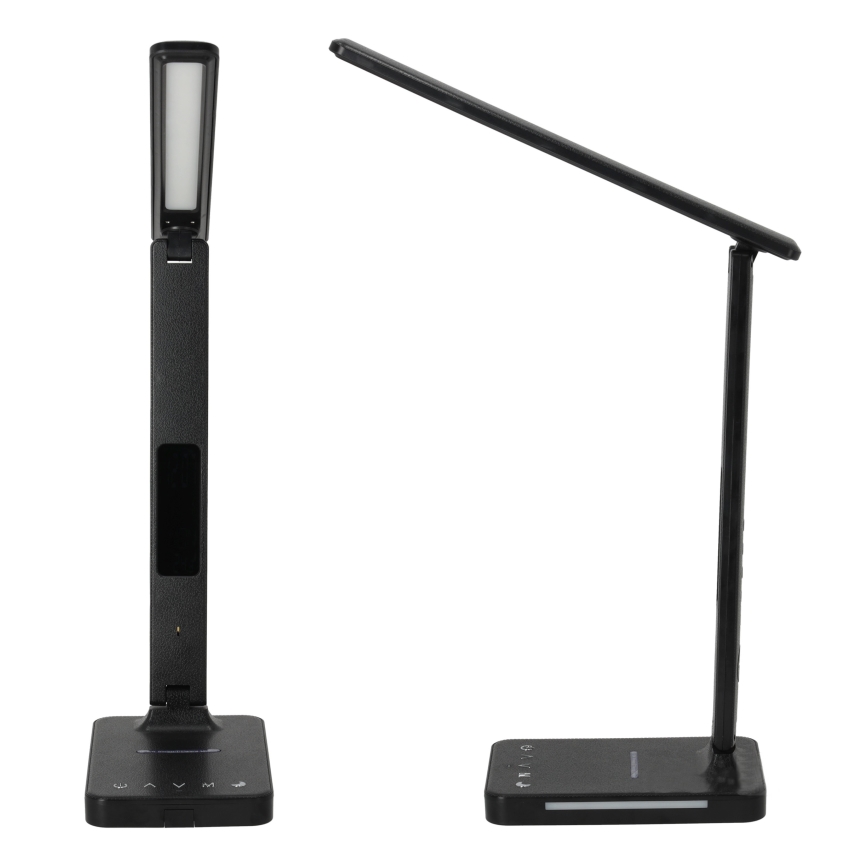LED Prigušiva stolna lampa s QI bežičnim punjenjem, zaslonom i USB portom LED/7W/230V 3000-6000K crna