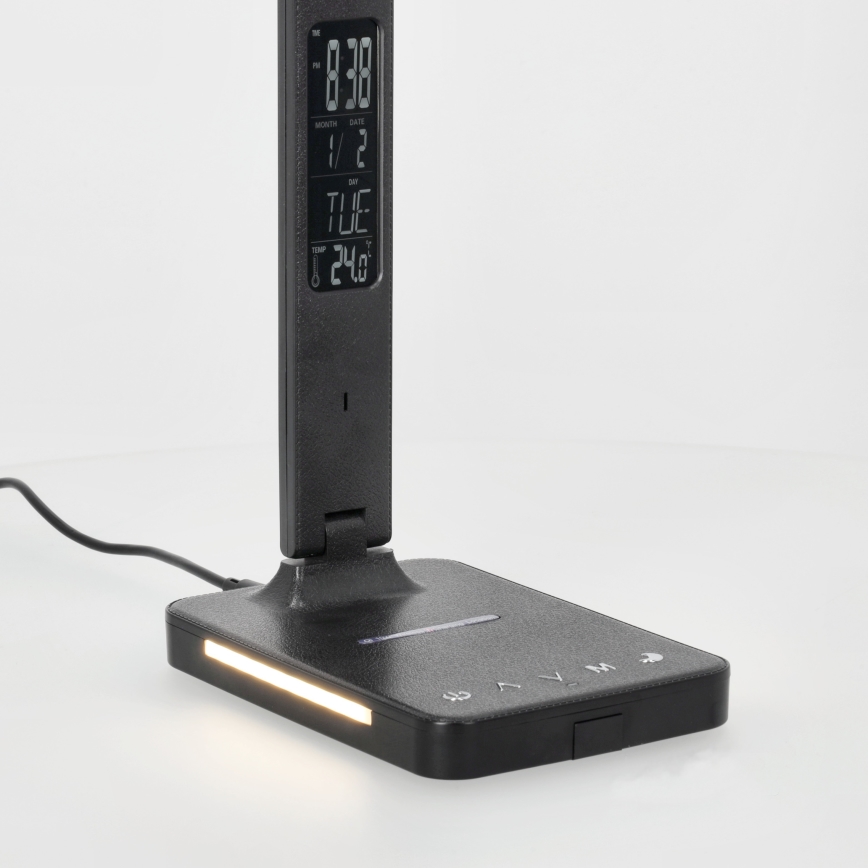 LED Prigušiva stolna lampa s QI bežičnim punjenjem, zaslonom i USB portom LED/7W/230V 3000-6000K crna