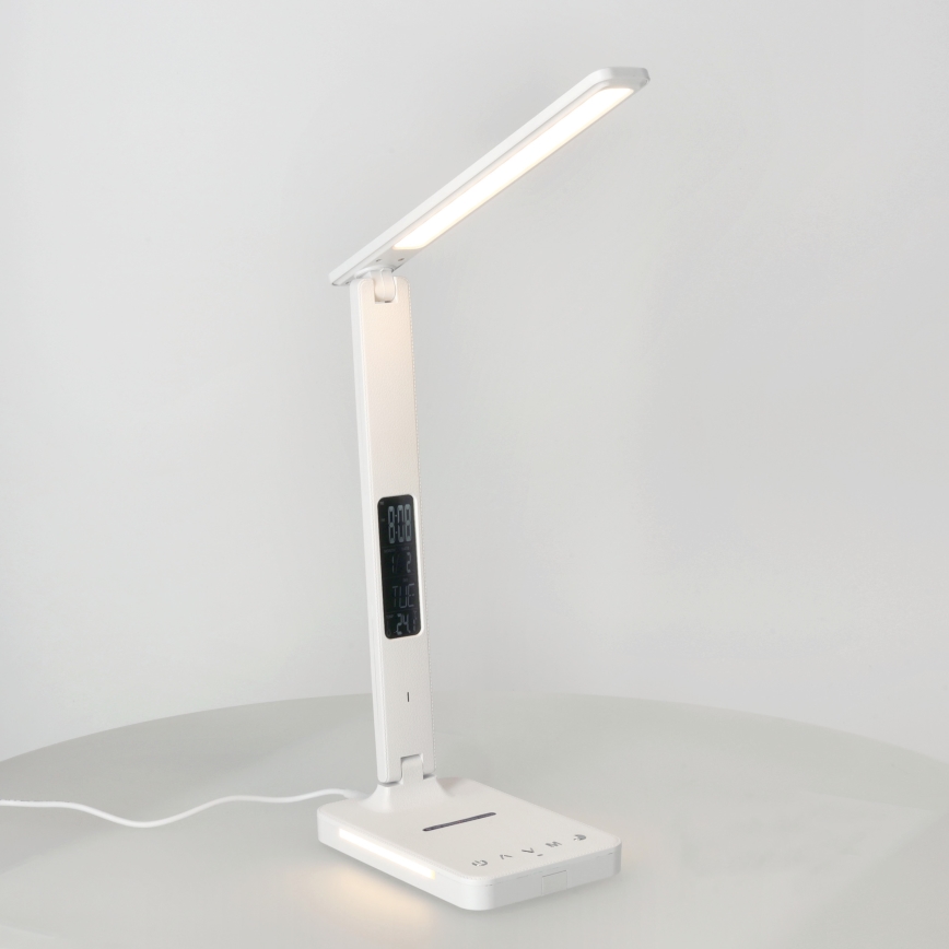LED Prigušiva stolna lampa s QI bežičnim punjenjem, zaslonom i USB portom LED/7W/230V 3000-6000K bijela