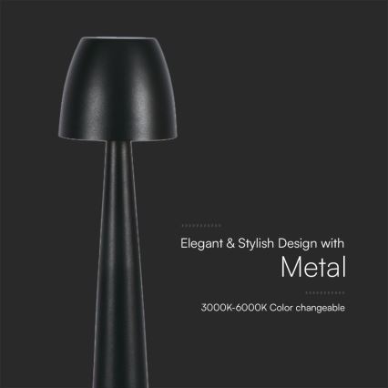 LED Prigušiva punjiva dodirna stolna lampa LED/3W/5V 3000-6000K 1800 mAh crna