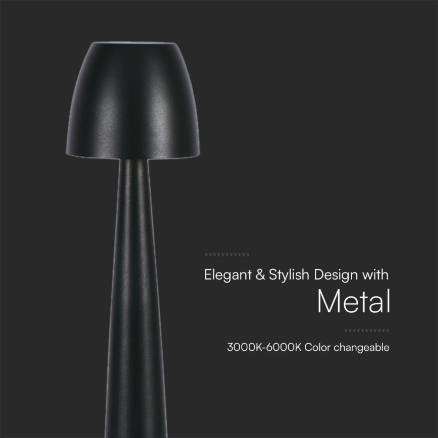 LED Prigušiva punjiva dodirna stolna lampa LED/3W/5V 3000-6000K 1800 mAh crna