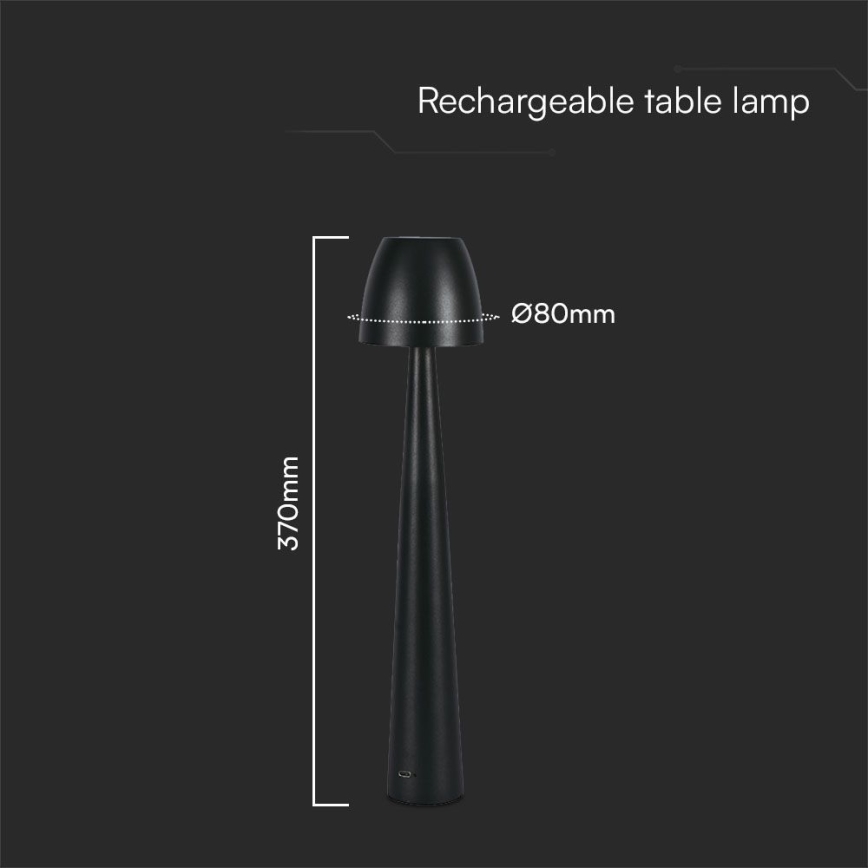 LED Prigušiva punjiva dodirna stolna lampa LED/3W/5V 3000-6000K 1800 mAh crna