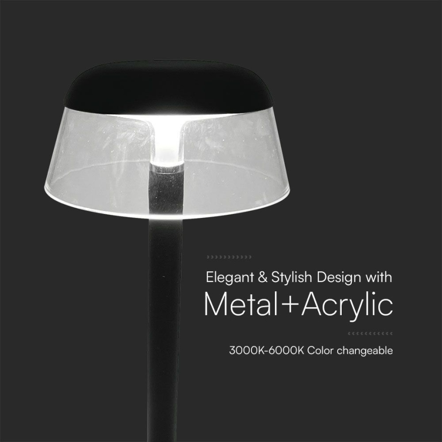 LED Prigušiva punjiva dodirna stolna lampa LED/3W/5V 3000-6000K 1800 mAh crna