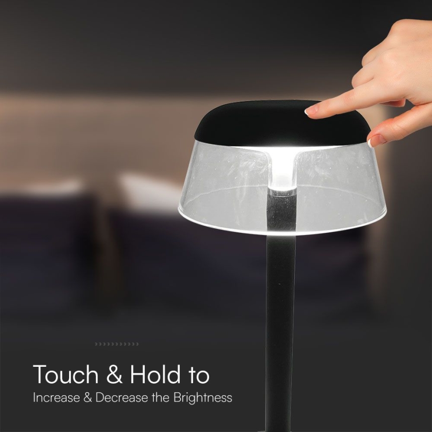 LED Prigušiva punjiva dodirna stolna lampa LED/3W/5V 3000-6000K 1800 mAh crna
