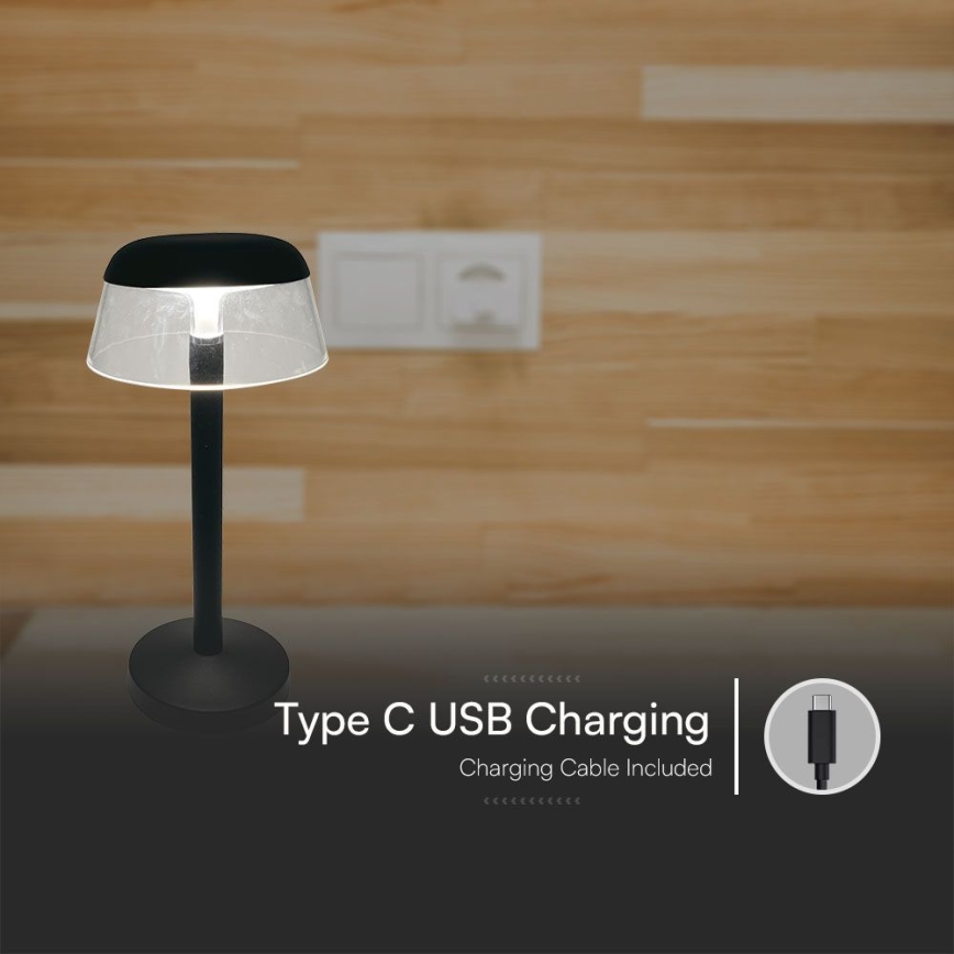 LED Prigušiva punjiva dodirna stolna lampa LED/3W/5V 3000-6000K 1800 mAh crna