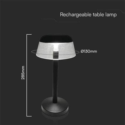 LED Prigušiva punjiva dodirna stolna lampa LED/3W/5V 3000-6000K 1800 mAh crna