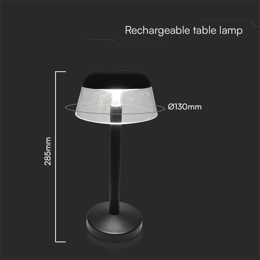 LED Prigušiva punjiva dodirna stolna lampa LED/3W/5V 3000-6000K 1800 mAh crna