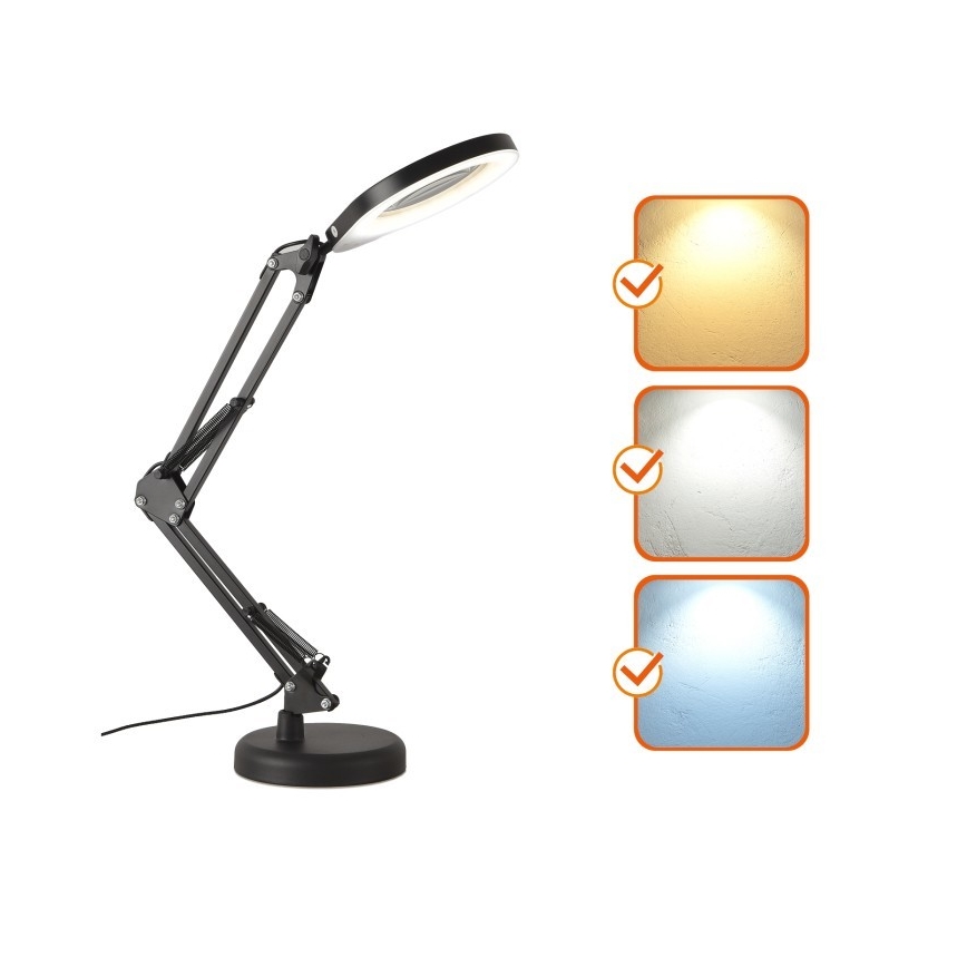 LED Prigušiva stolna lampa s povećalom 2u1 AURIQ LOUPE LED/10W/5V 3000/4000/6500K crna