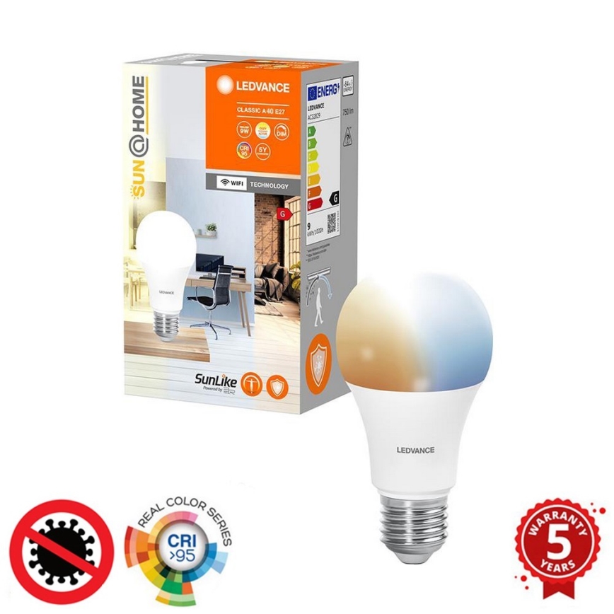 LED Prigušiva antibakterijska žarulja A40 E27/9W/230V Wi-Fi - Ledvance