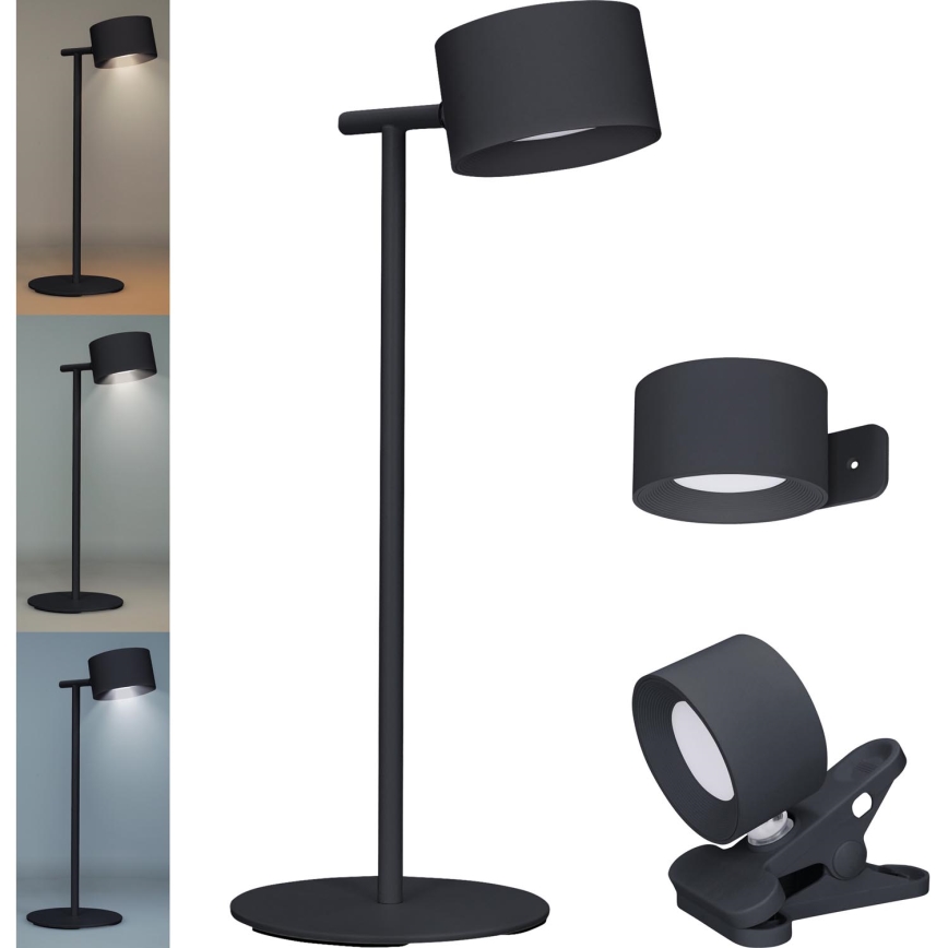 LED Prigušiva dodirna punjiva lampa 3u1 LED/4W/2000 mAh 3000/4000/6500K crna