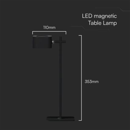 LED Prigušiva magnetna punjiva stolna lampa 4u1 LED/3W/5V 3000-6000K 1800 mAh crna