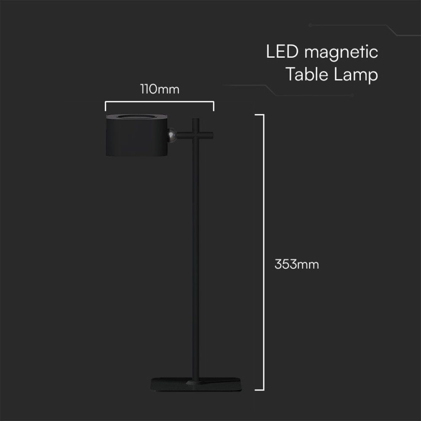 LED Prigušiva magnetna punjiva stolna lampa 4u1 LED/3W/5V 3000-6000K 1800 mAh crna