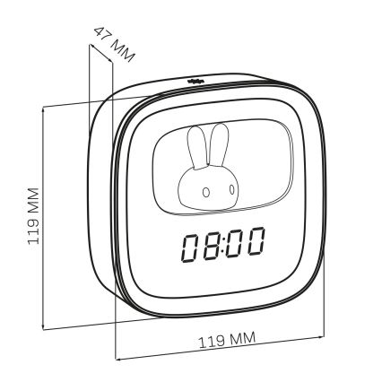 LED Prigušiva noćna lampica s budilicom BUNNY LED/1,2W/5V 3000K