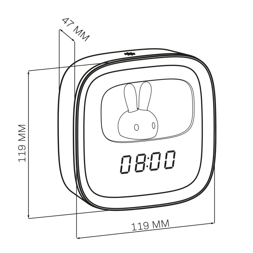 LED Prigušiva noćna lampica s budilicom BUNNY LED/1,2W/5V 3000K