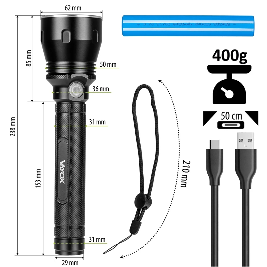 LED Prigušiva punjiva baterijska svjetiljka LED/20W/5V IPX5 1570 lm 8400 mAh