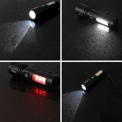 LED Prigušiva punjiva baterijska svjetiljka s crvenim svjetlom LED/5W/5V IPX4 260 lm 2000 mAh