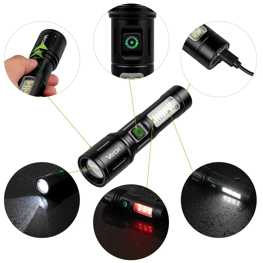 LED Prigušiva punjiva baterijska svjetiljka s crvenim svjetlom LED/5W/5V IPX4 260 lm 2000 mAh