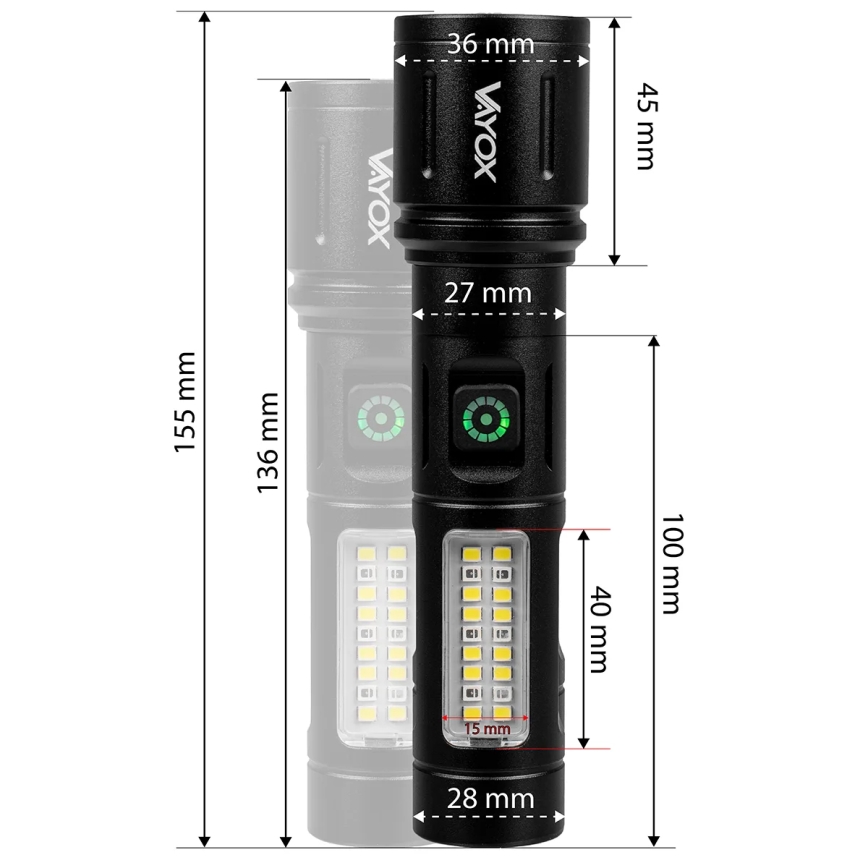 LED Prigušiva punjiva baterijska svjetiljka s crvenim svjetlom LED/5W/5V IPX4 260 lm 2000 mAh