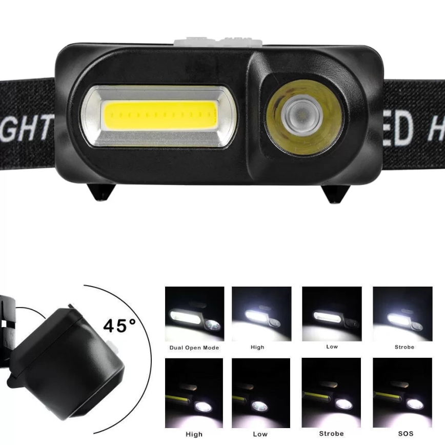 LED Prigušiva punjiva čeona svjetiljka 2xLED/5V IP44 210 lm 2000 mAh