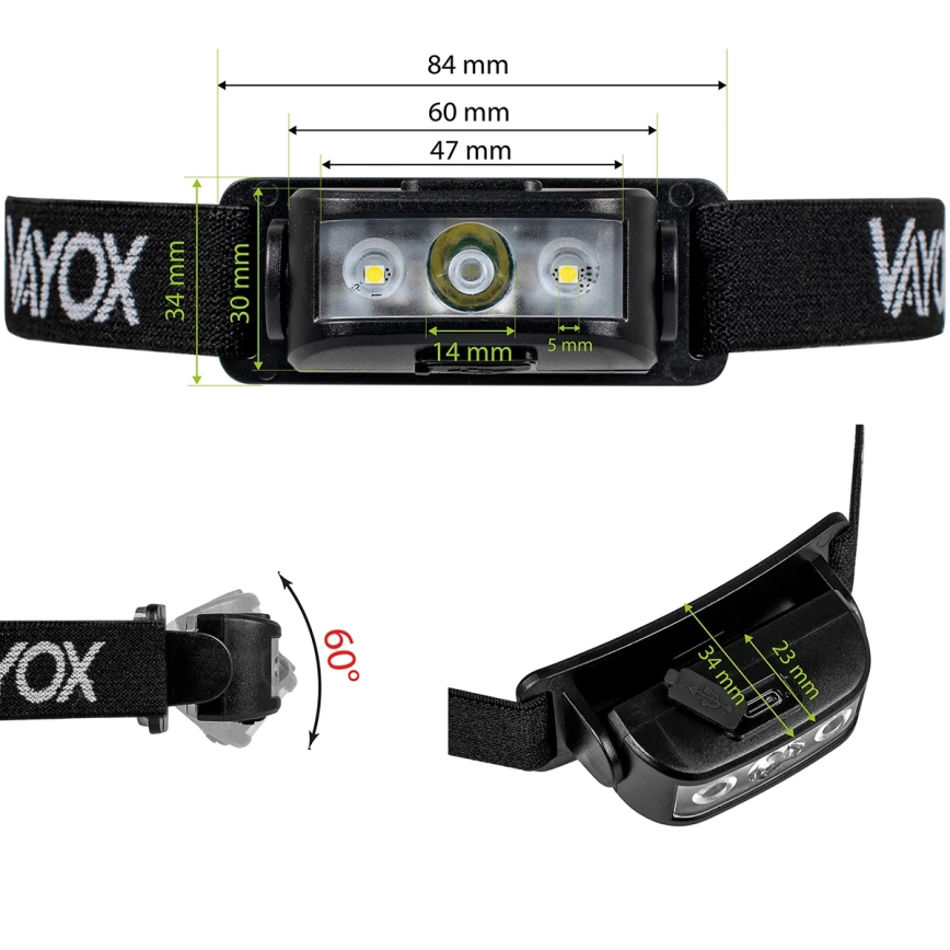 LED Prigušiva punjiva čeona svjetiljka 3xLED/5V IPX4 100 lm 1200 mAh