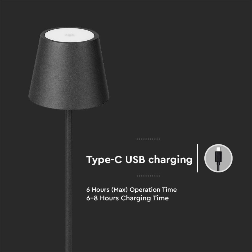 LED Prigušiva punjiva podna lampa 3u1 LED/4W/5V 4400 mAh 3000K IP54 crna