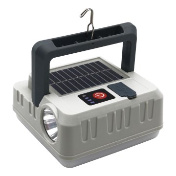 LED Prigušiva punjiva solarna lampa s funkcijom powerbanka LED/1W/5,5V 8000K IPX4 1200 mAh siva