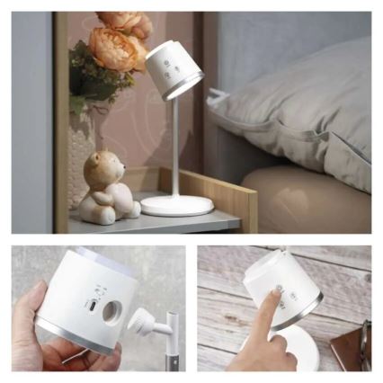 LED Prigušiva punjiva stolna lampa 4u1 LED/6W/3,7V 3000K/4000K/6500K 1500mAh bijela