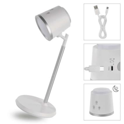 LED Prigušiva punjiva stolna lampa 4u1 LED/6W/3,7V 3000K/4000K/6500K 1500mAh bijela
