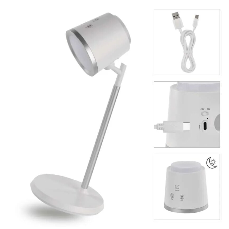 LED Prigušiva punjiva stolna lampa 4u1 LED/6W/3,7V 3000K/4000K/6500K 1500mAh bijela