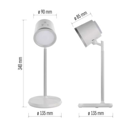 LED Prigušiva punjiva stolna lampa 4u1 LED/6W/3,7V 3000K/4000K/6500K 1500mAh bijela