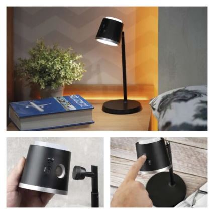 LED Prigušiva punjiva stolna lampa 4u1 LED/6W/3,7V 3000K/4000K/6500K 1500mAh crna