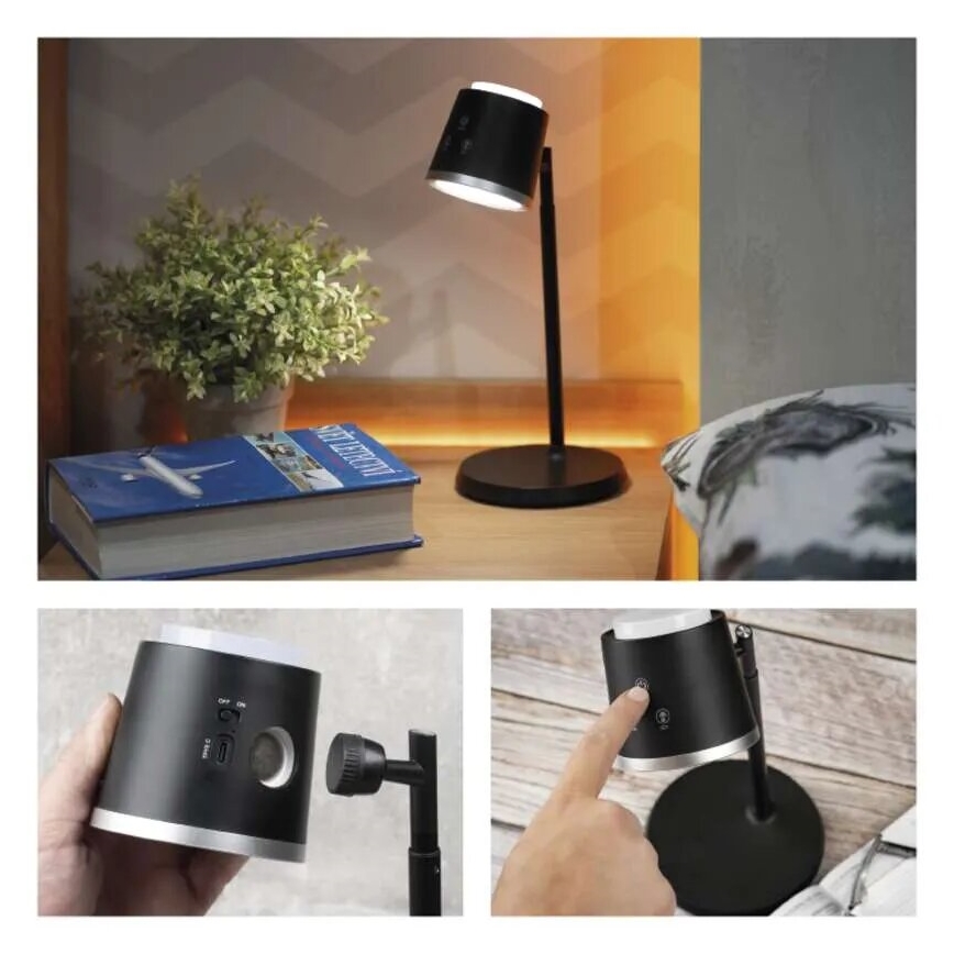 LED Prigušiva punjiva stolna lampa 4u1 LED/6W/3,7V 3000K/4000K/6500K 1500mAh crna